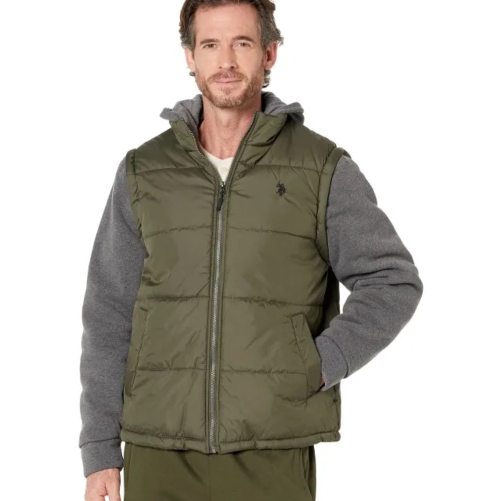 New Classic Preppy US Polo Association Men’s Signature Quilted Vest in Green XL